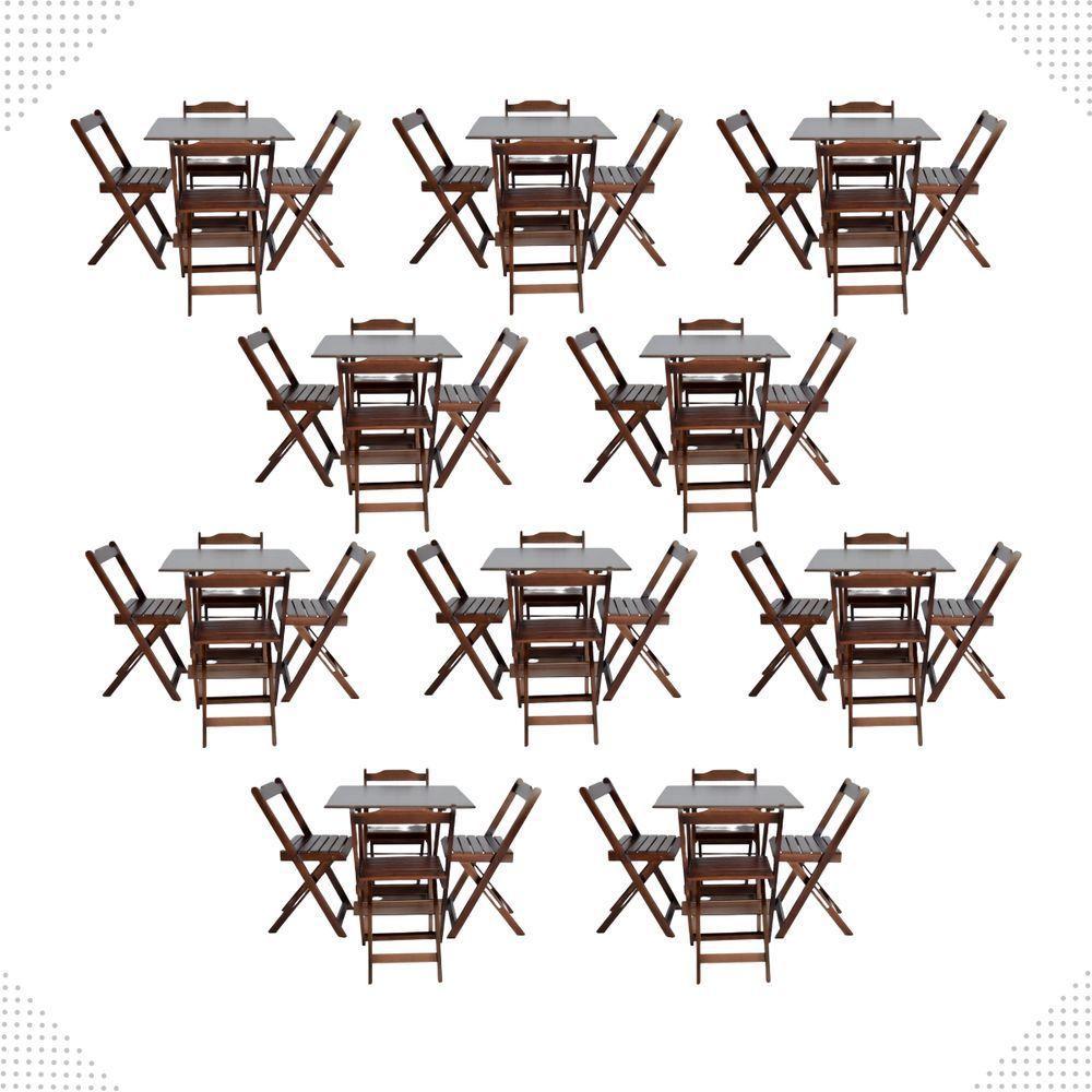 Kit 10 Conjuntos Mesas Dobráveis 70x70 Com 4 Cadeiras - 1