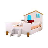 Cama Infantil Solteiro Belissima Azul - Branco E Amêndoa + Luminária Led + Colchão - Branco - 3