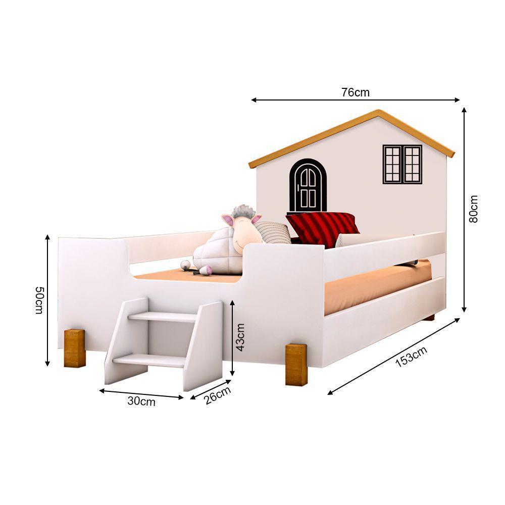 Cama Montessoriana Infantil Juvenil Belissima Preta Branca E Amêndoa + Luminária Led + Colchão - Branco - 2