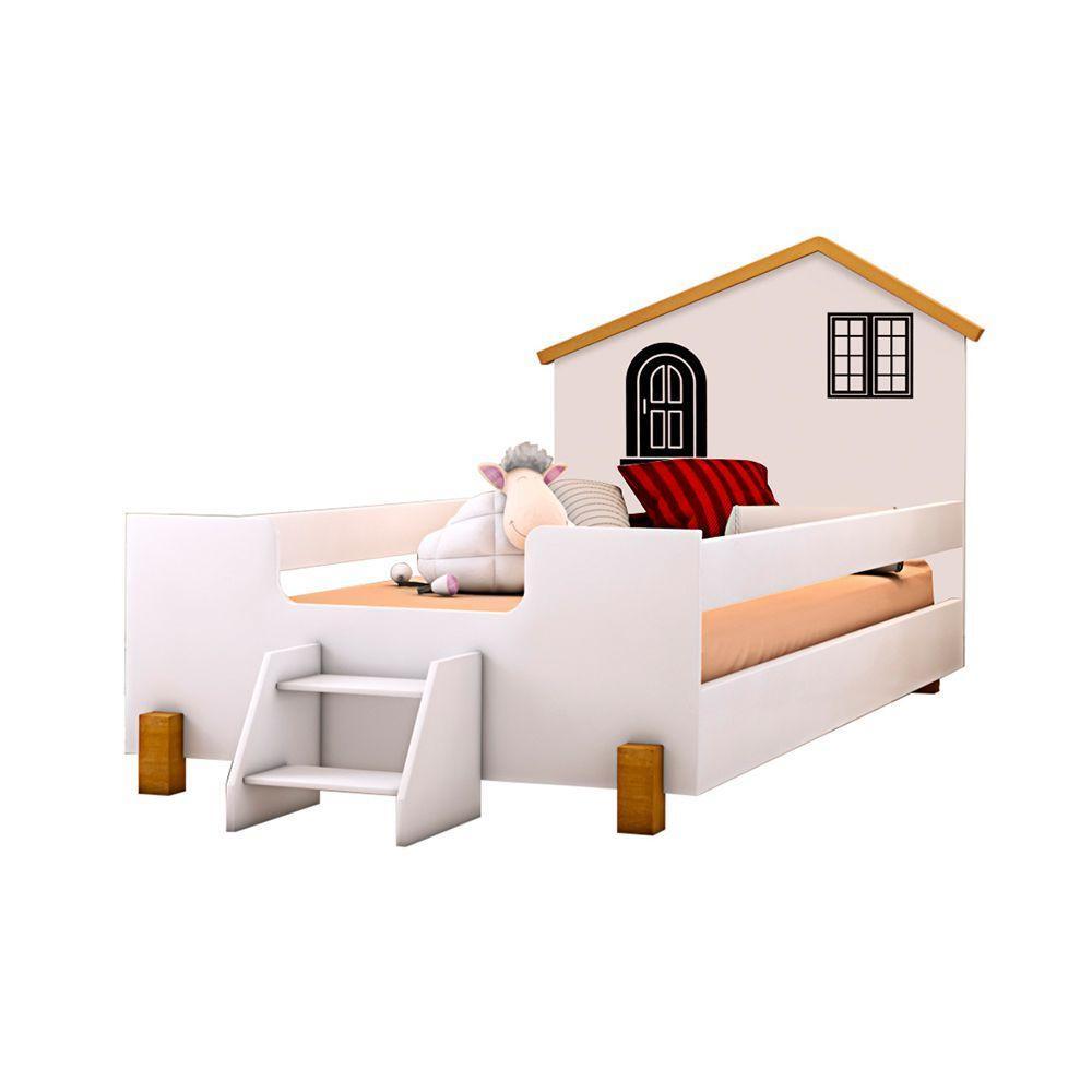 Cama Montessoriana Infantil Juvenil Belissima Preta - Branca E Mel + Colchão - Branco - 2