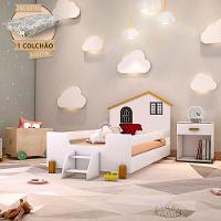 Cama Montessoriana Infantil Juvenil Belissima Preta - Branca E Mel + Colchão - Branco - 1