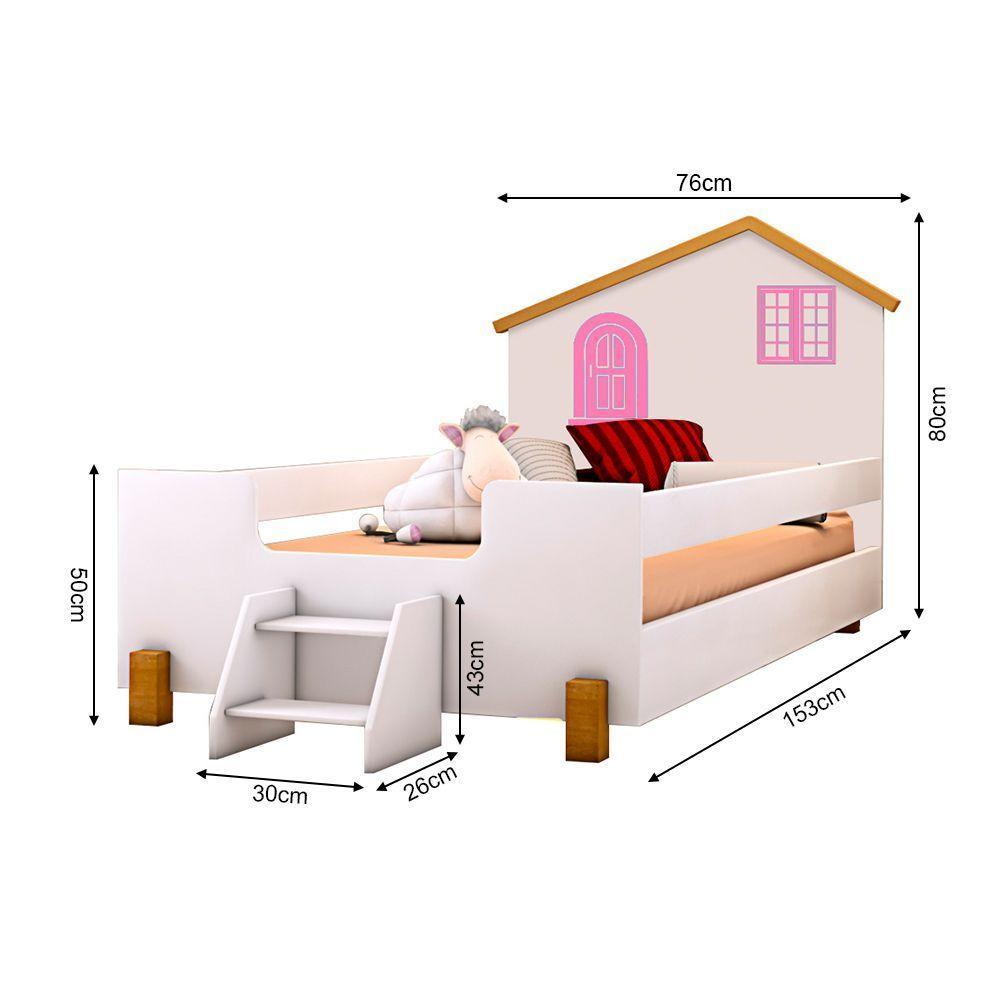 Cama Infantil Juvenil Belissima Rosa Branca E Amêndoa + Luminária Led + Colchão - Branco - 2
