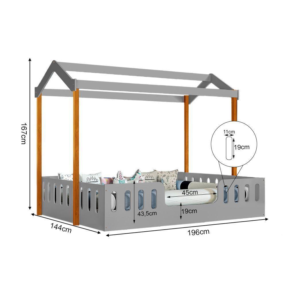 Cama Infantil Montessoriana ágatha Casal Com Led E Colchão Cinza-amêndoa - 2