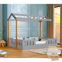 Cama Infantil Montessoriana ágatha Casal Com Led E Colchão Cinza-amêndoa - 1