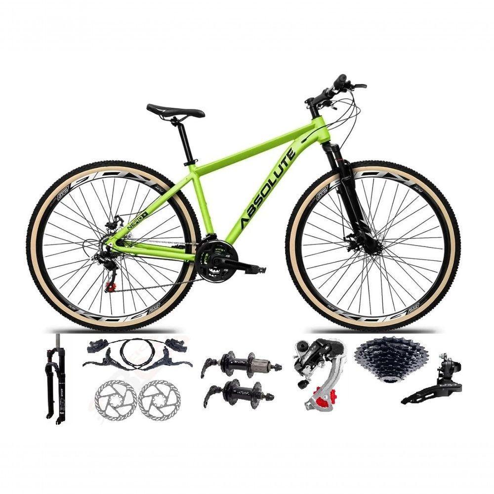 Bicicleta Aro 29 Absolute Nero 5 Câmbios Shimano 24v K7 Freios Hidráulicos Garfo Trava Com Pneu Faixa - Verde Tam.19 - 1