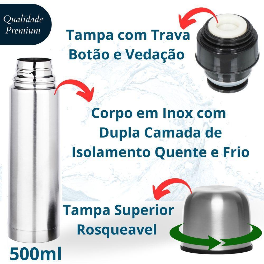 Garrafa Térmica De Aço Inox 500 Ml Conserva Quente Ou Gelado Por Horas - 2