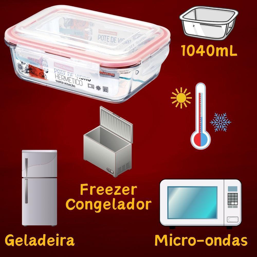 Vasilha De Vidro Hermética Com Tampa 1040ml Mantimentos Para Microondas Freezer Congelador Geladeira Comida Pote - 4