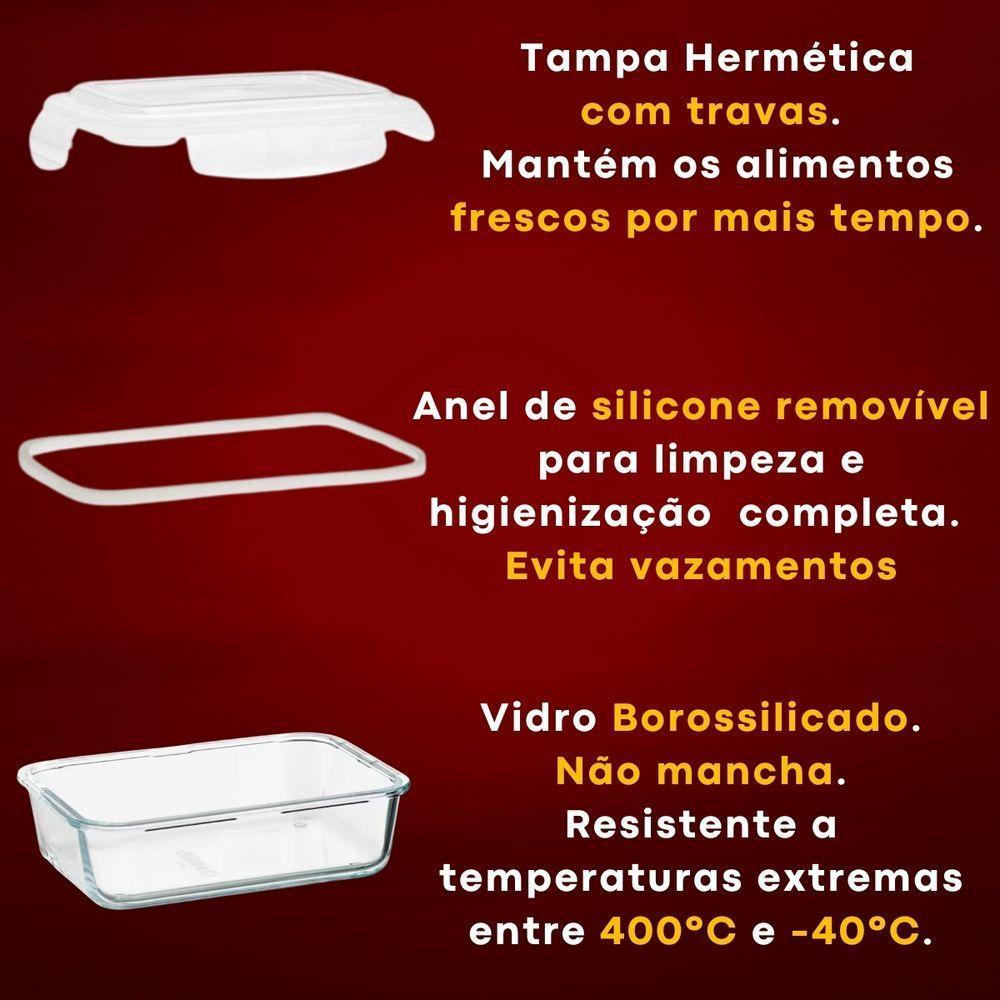 Vasilha De Vidro Hermética Marmita Com Tampa 1040ml Mantimentos Para Microondas Freezer Congelador Geladeira Comida Pote - 2