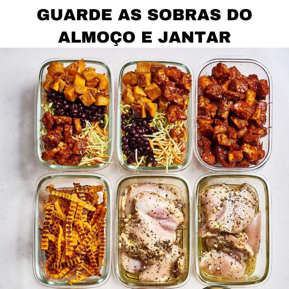 Tigela De Vidro Hermético Vasilha Marmita Mantimentos Tampa 1040ml Para Microondas Freezer Congelador Guarda Alimento - 6