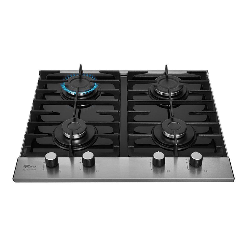 Cooktop A Gás Fischer 4 Bocas Platinium Com Trempe De Ferro Fundido Mesa Vidro Bivolt - 1