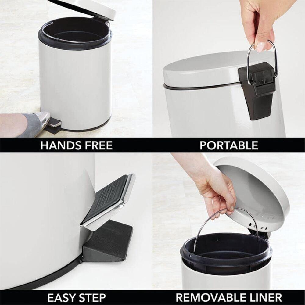 Lixeira Inox 3 Litros Com Pedal Cesto Removível Para Banheiro Ou Cozinha Branca - 3