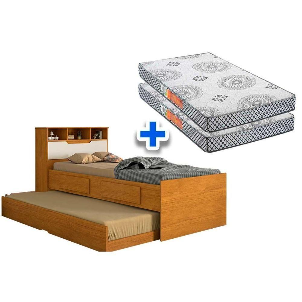 Colchão Solteiro Pérola Polar (2un) + Bicama Ravena c/ Baú Cinamomo/Off White - 1