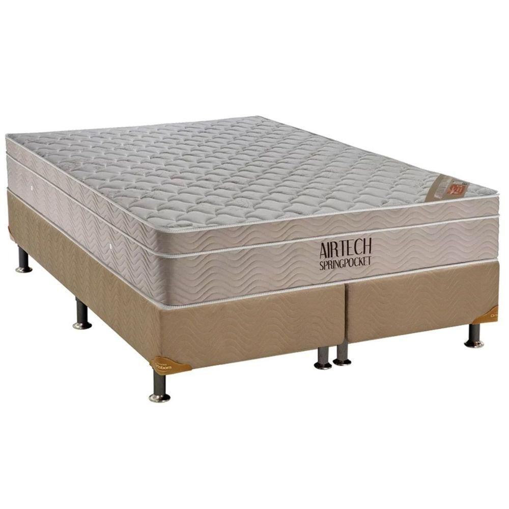 Cama Box King: Colchão Molas Ensacadas Ortobom SuperPocket Fort Airtech Spring + Base CRC Suede Clean(193x203) - 1