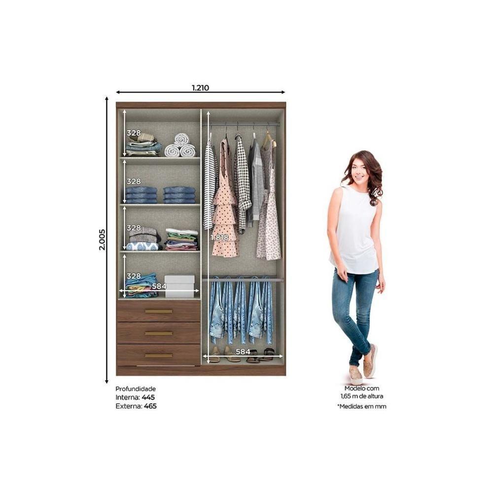 Guarda Roupa Solteiro 4 portas e 3 Gavetas Caju DA135 Branco - Henn - 6