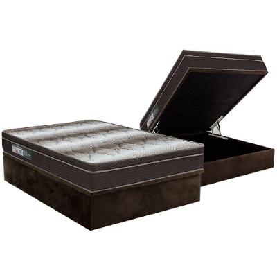 Cama Box Baú Casal Kit Colchão Ortopédico Wood Light OrtoPillow Suede Marrom Ortobom