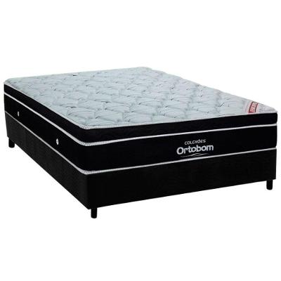 Cama Box Casal: Colchão Molas Ensacadas Ortobom SuperPocket Elegant + Base CRC Suede Black(138x188)
