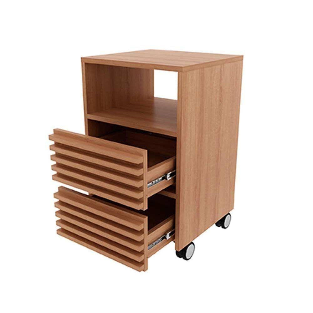 Gaveteiro p/ Escritório c/ 2 Gavetas e Rodizios Ripado ME4175 Amêndoa - Tecno Mobili - 3