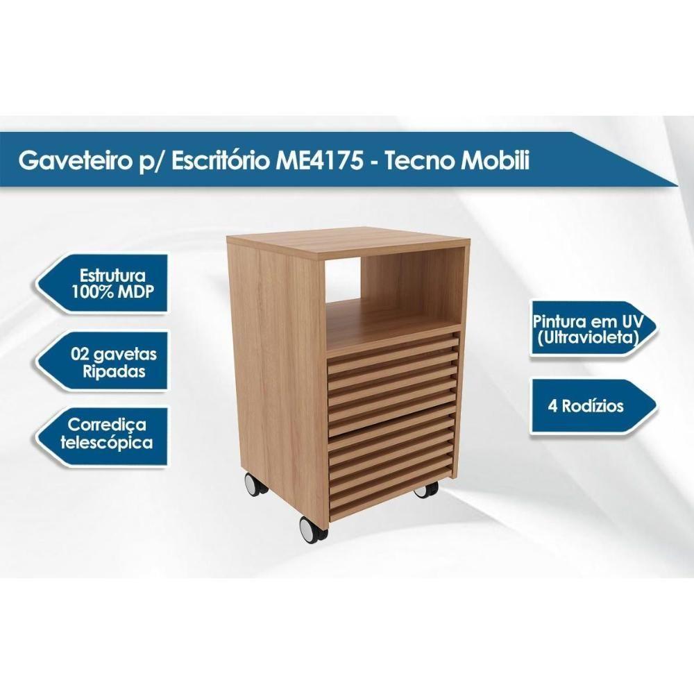Gaveteiro p/ Escritório c/ 2 Gavetas e Rodizios Ripado ME4175 Amêndoa - Tecno Mobili - 6