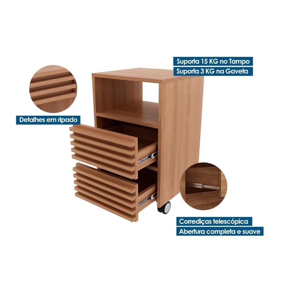 Gaveteiro p/ Escritório c/ 2 Gavetas e Rodizios Ripado ME4175 Amêndoa - Tecno Mobili - 7