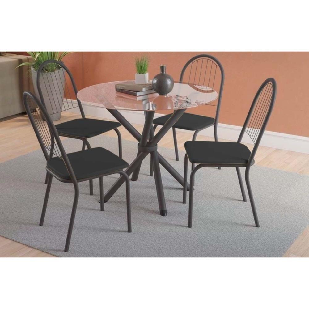 Sala de Jantar Completa Volga c/ Tampo de Vidro 95x95cm e 4 Cadeiras Noruega Preto fosco - Preto - Kappesberg - 1