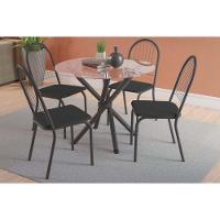 Sala de Jantar Completa Volga c/ Tampo de Vidro 95x95cm e 4 Cadeiras Noruega Preto fosco - Preto - Kappesberg - 1