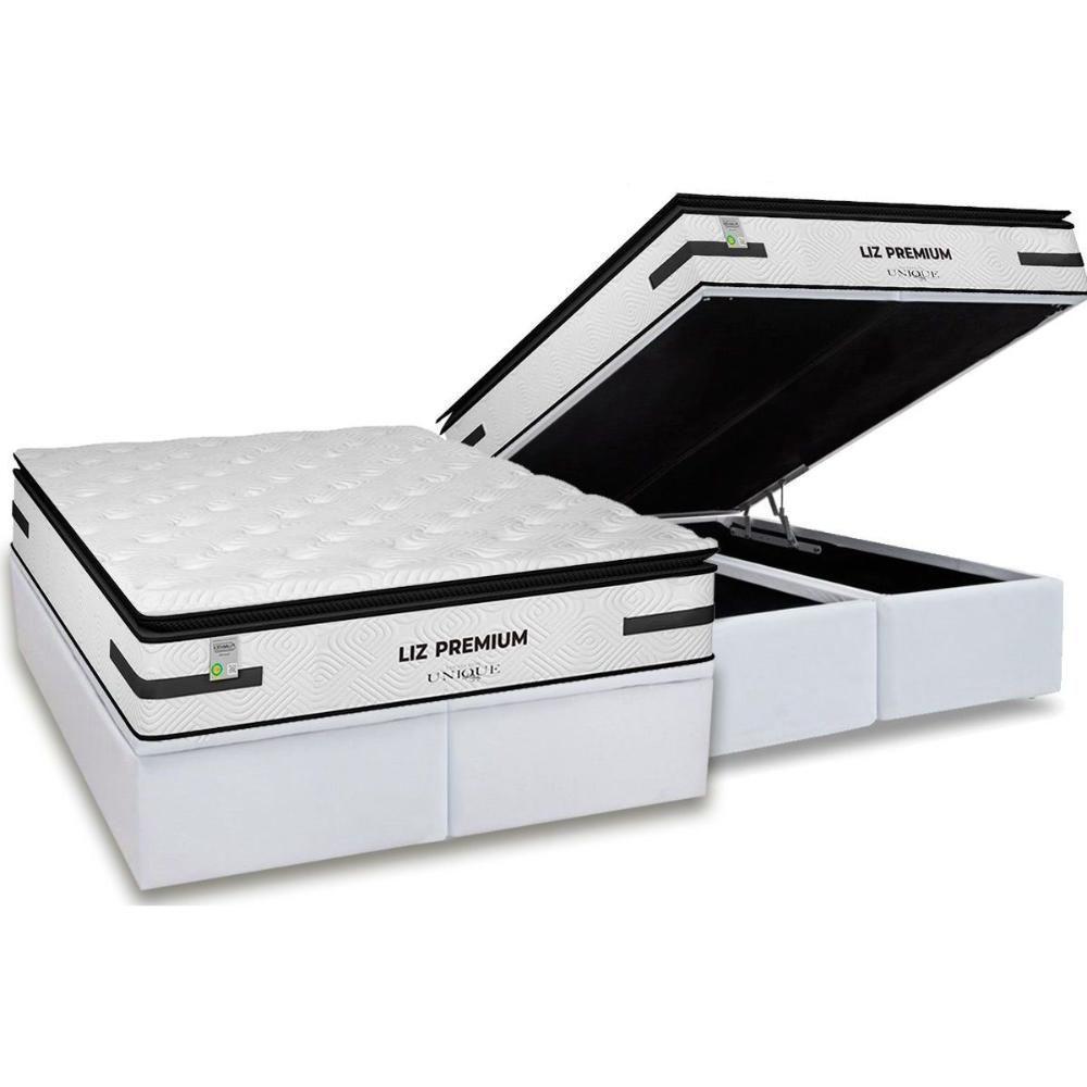 Conjunto Box Baú Queen: Colchão Molas Plumatex Ensacadas Liz Premium D33 + Base CRC Courano White(158x198) - 1