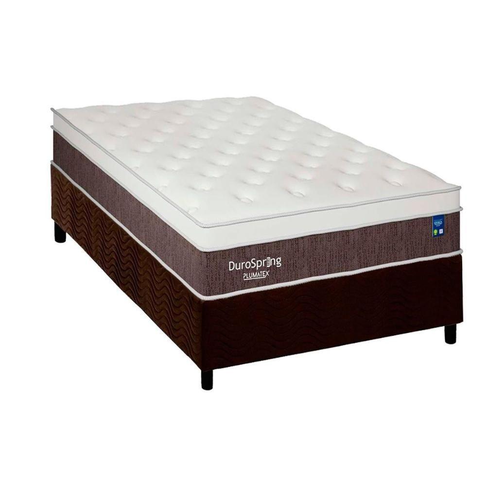 Conjunto Box Solteiro: Colchão Molas Plumatex Superlastic DuroSpring + Base CRC Suede Brown(88x188) - 1