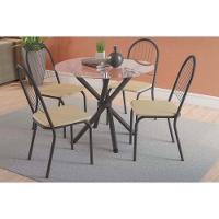 Sala de Jantar Completa Volga c/ Tampo de Vidro 95x95cm e 4 Cadeiras Noruega Preto Fosco/Capuccino - Kappesberg - 1