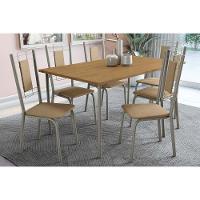 Sala de Jantar Completa Sena Tampo Madeirado 90x160cm e 4 Cadeiras Florença Niquel/Nogueira - Capuccino - Kappesberg - 1