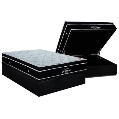 Conjunto Box Baú Casal: Colchão Espuma Ortobom SuperPocket Elegant + Base CRC Suede Black(138x188)