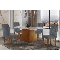 Sala De Jantar Completa Luna Tampo Madeirado Com Vidro Reto 120x80 E 4 Cadeiras Amsterdã Imbuia - Veludo Grafite - Rufato - 1