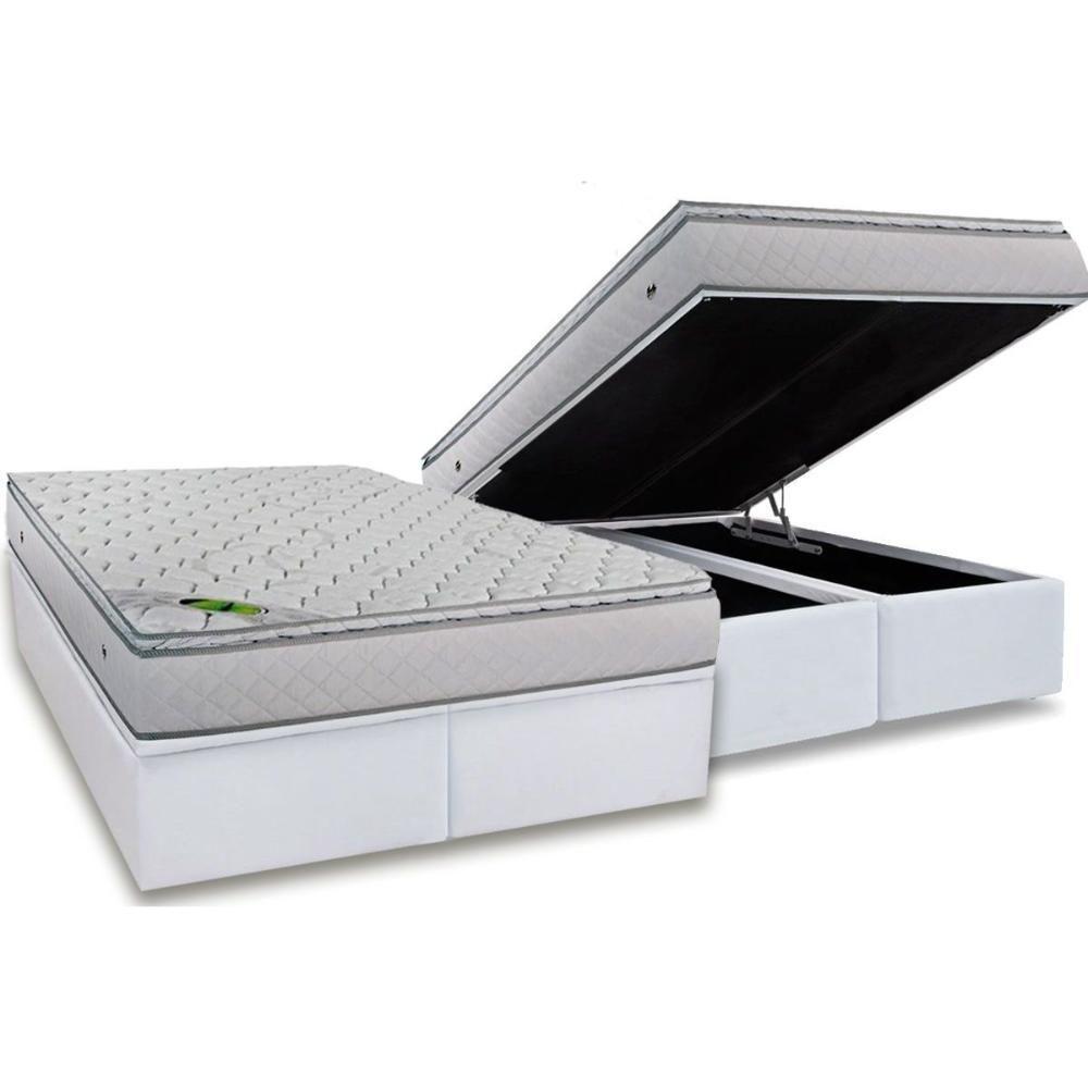 Conjunto Box Baú Queen: Colchão Espuma Luckspuma MasterPocket Luck Spring + Base CRC Courano White(158x198) - 1