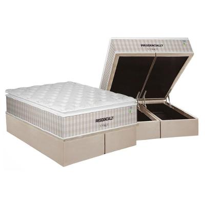 Conjunto Box Baú King: Colchão Molas Plumatex Ensacadas Presidencially + Base CRC Suede Clean(193x203)