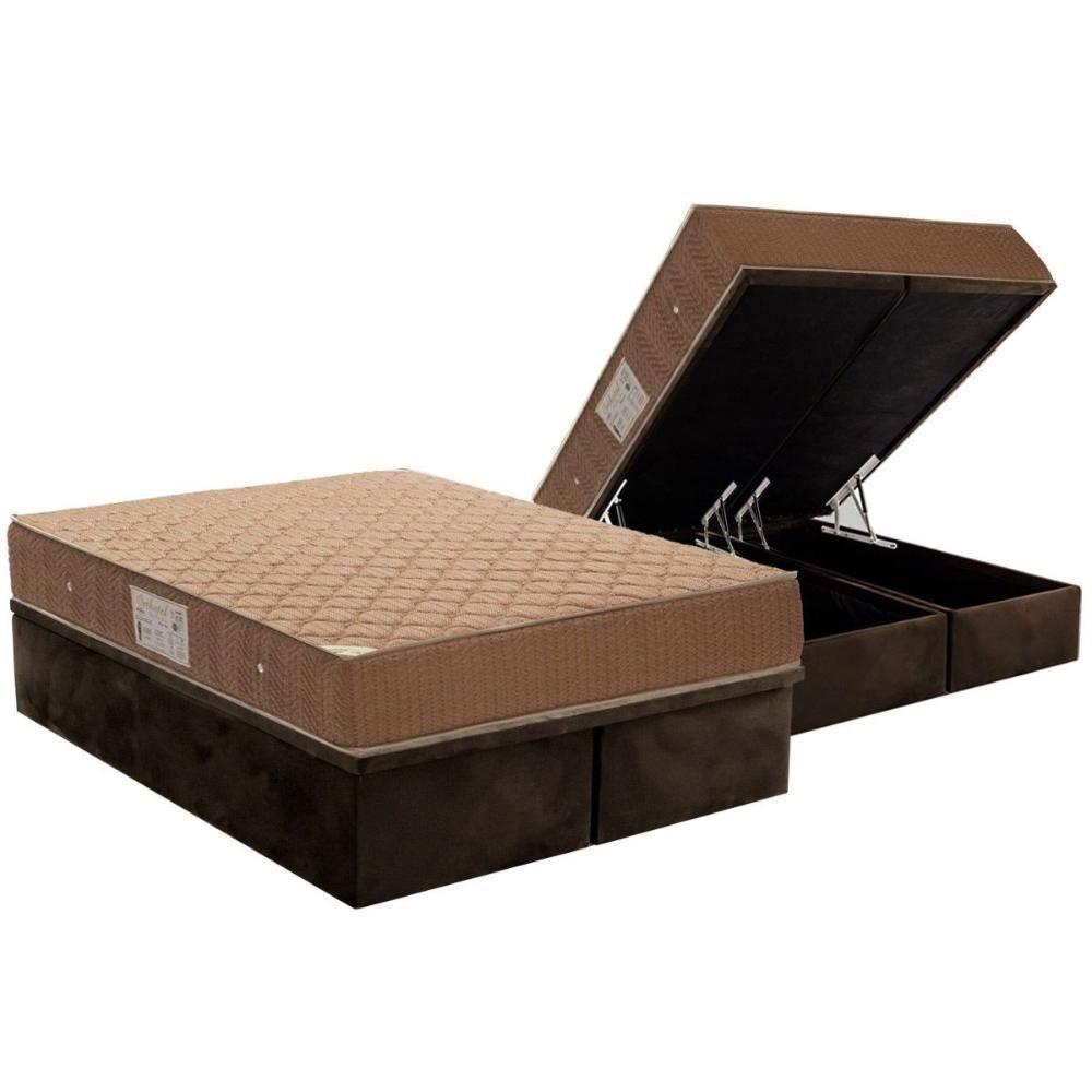 Conjunto Box Baú Queen: Colchão Espuma Ortobom Nanolastic Orthotel Spring + Base CRC Suede Brown(158x198) - 1