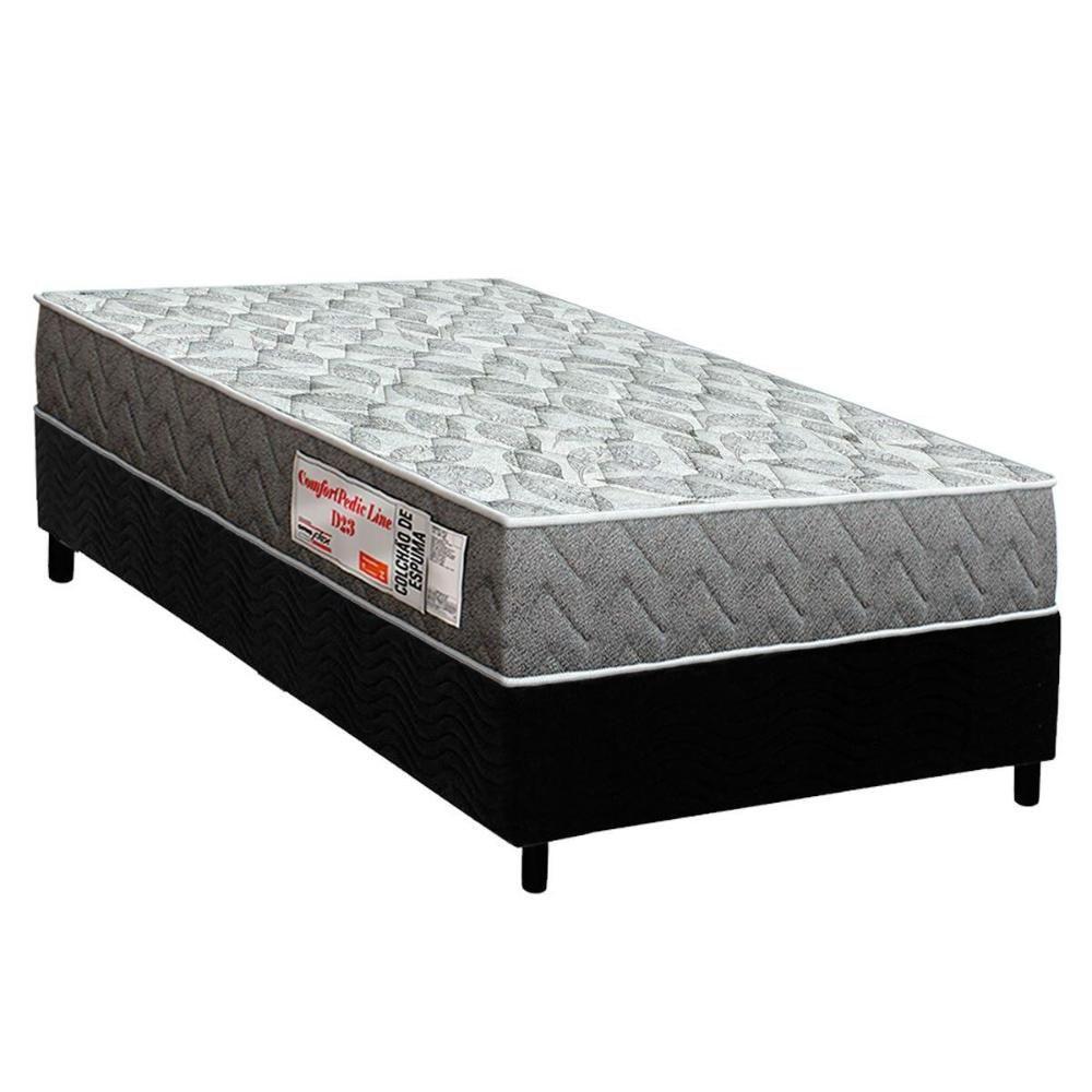 Conjunto Box Solteiro: Colchão Espuma Orthoflex D23 ComfortPedic + Base CRC Suede Black(88x188) - 1