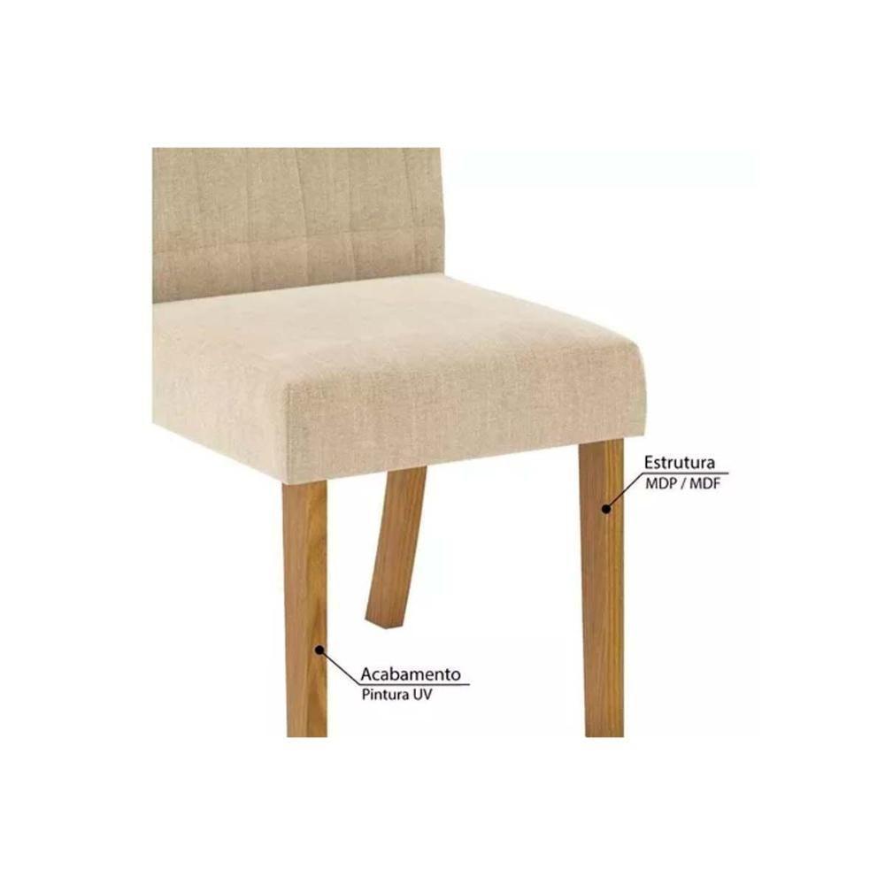 Sala de Jantar Completa Luiza SC42 Tampo Madeirado c/ Vidro Canto Curvo 120x80cm e 4 Cadeiras Tauá Nature/Linho - Henn - 4