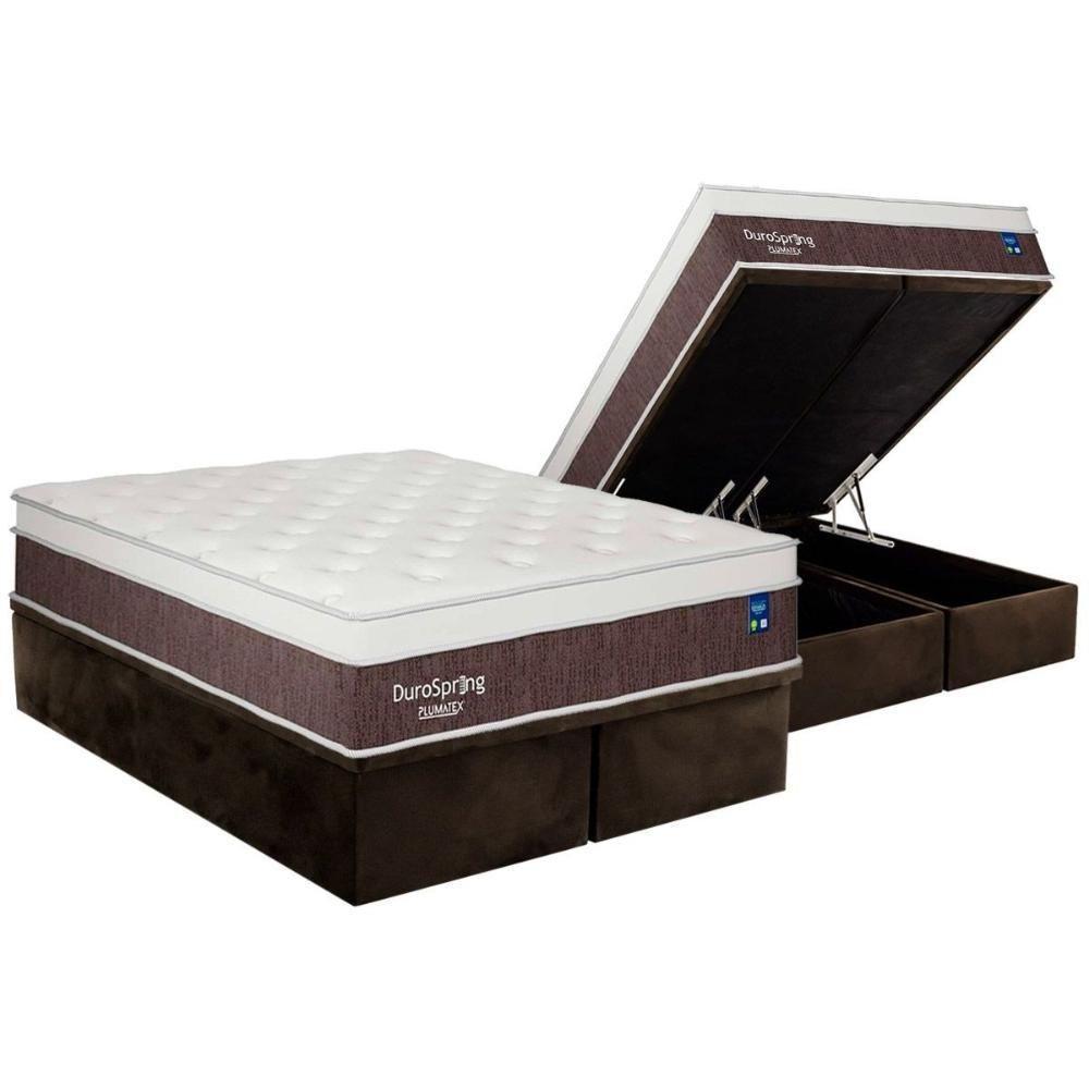 Conjunto Box Baú Queen: Colchão Molas Plumatex Superlastic DuroSpring + Base CRC Suede Brown(158x198) - 1