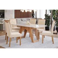 Sala De Jantar Completa Carol Tampo Madeirado Com Vidro 180x90cm E 6 Cadeiras Fernanda Madeirado-suede Nude Bege - Cimol - 1