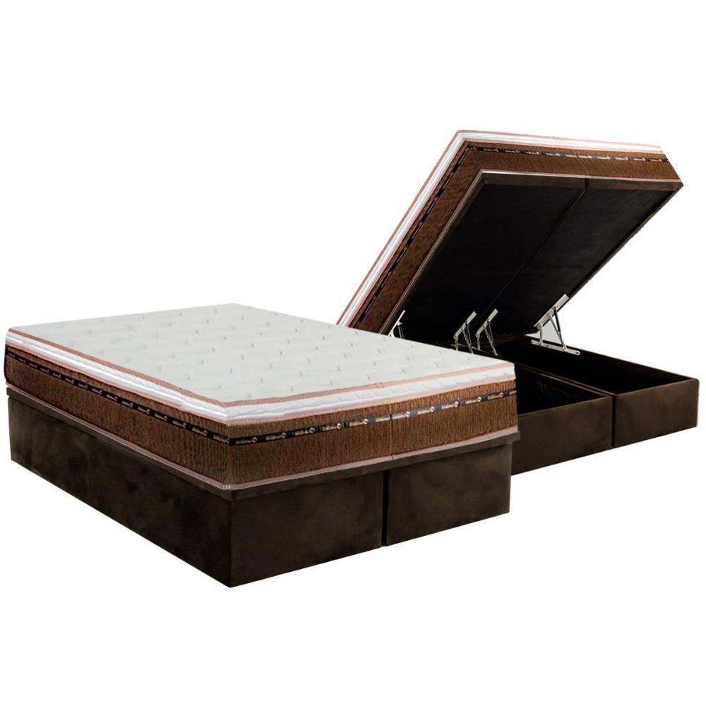 Conjunto Box Baú Queen: Colchão Espuma Luckspuma Masterpocket New Comfort + Base CRC Suede Brown(158x198) - 1