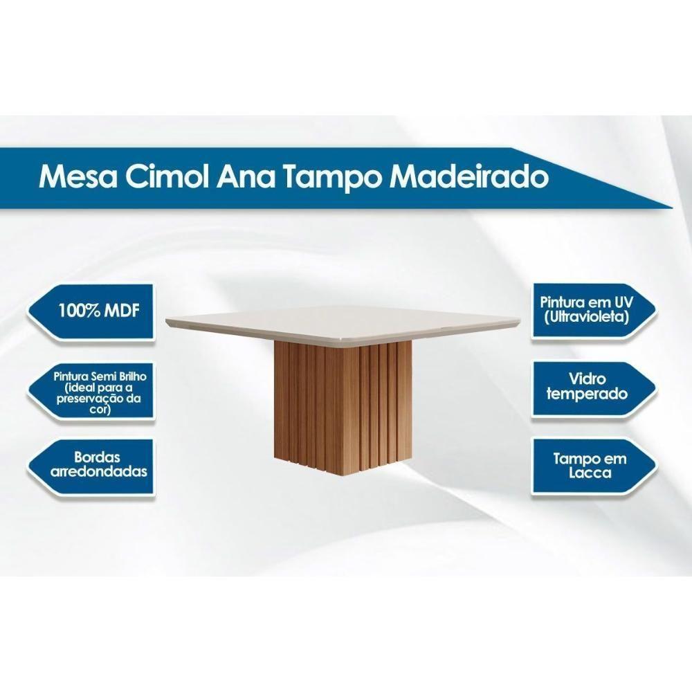 Sala De Jantar Completa Ana Com Tampo Madeirado Com Vidro 130x130cm E 8 Cadeiras Maia Nature-suede Gengibre Bege - Cimol - 5