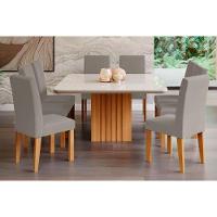 Sala De Jantar Completa Ana Com Tampo Madeirado Com Vidro 130x130cm E 8 Cadeiras Maia Nature-suede Gengibre Bege - Cimol - 1