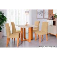 Sala de Jantar Completa Flora c/ Tampo Madeirado 94x94cm e 4 Cadeiras Maia Cinamomo/Suede Gengibre Bege - Cimol - 1