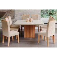 Sala de Jantar Completa Ana c/ Tampo Madeirado c/ Vidro 130x130cm e 8 Cadeiras Clarice Madeirado/ Linho Bege - Cimol - 1