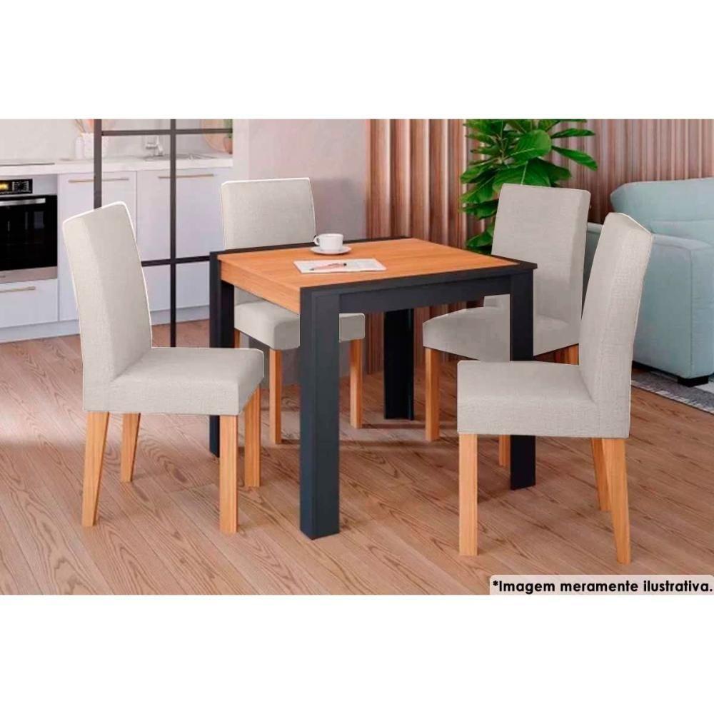 Sala de Jantar Completa Grace c/ Tampo Madeirado 90x90cm e 4 Cadeiras Maia Nature/Suede Gengibre Bege - Cimol - 1