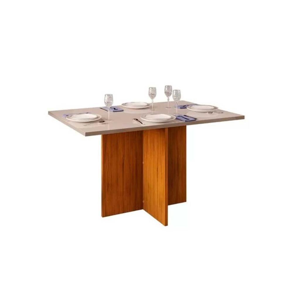 Sala de Jantar Completa Hera c/ Tampo Madeirado c/ Vidro 120x90cm e 4 Cadeiras Lia Freijó/Suede Kraft - DJ Móveis - 3