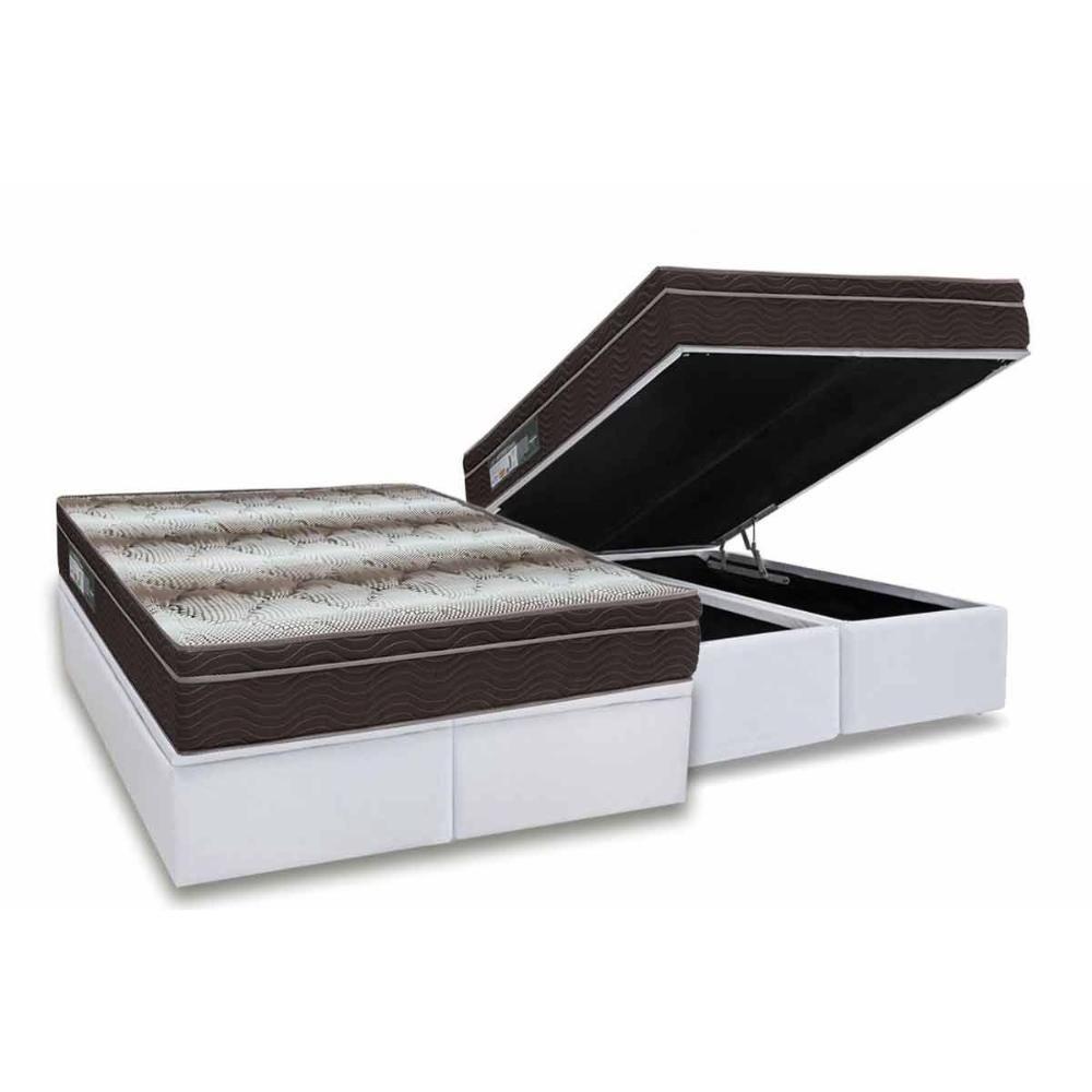 Cama Box Baú Queen: Colchão Ortopédico Ortobom Light + Base CRC Courano White (158x198) - 1