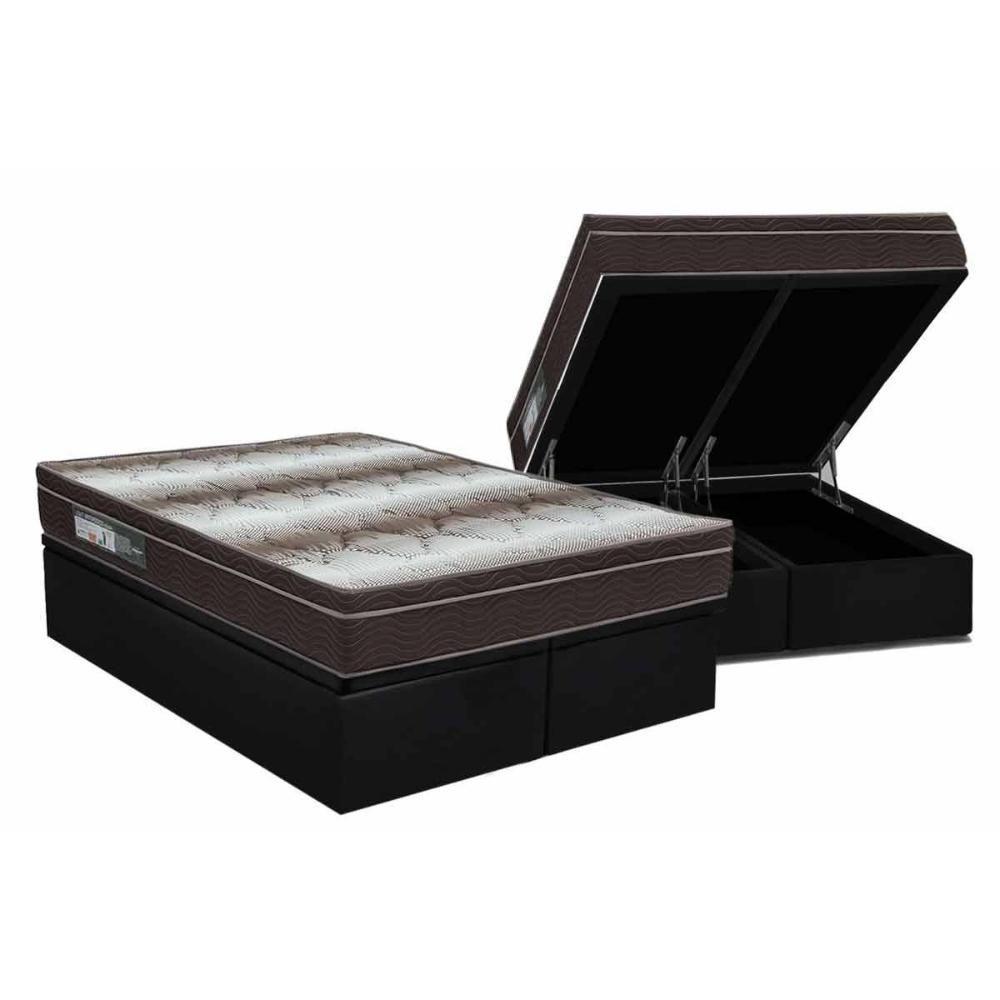 Cama Box Baú Queen: Colchão Ortopédico Ortobom Light + Base CRC Suede Black (158x198) - 1