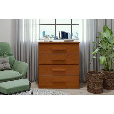 Cômoda de Quarto Baião 4 Gavetas em MDF MDP com Puxador em MDF Amadeirado