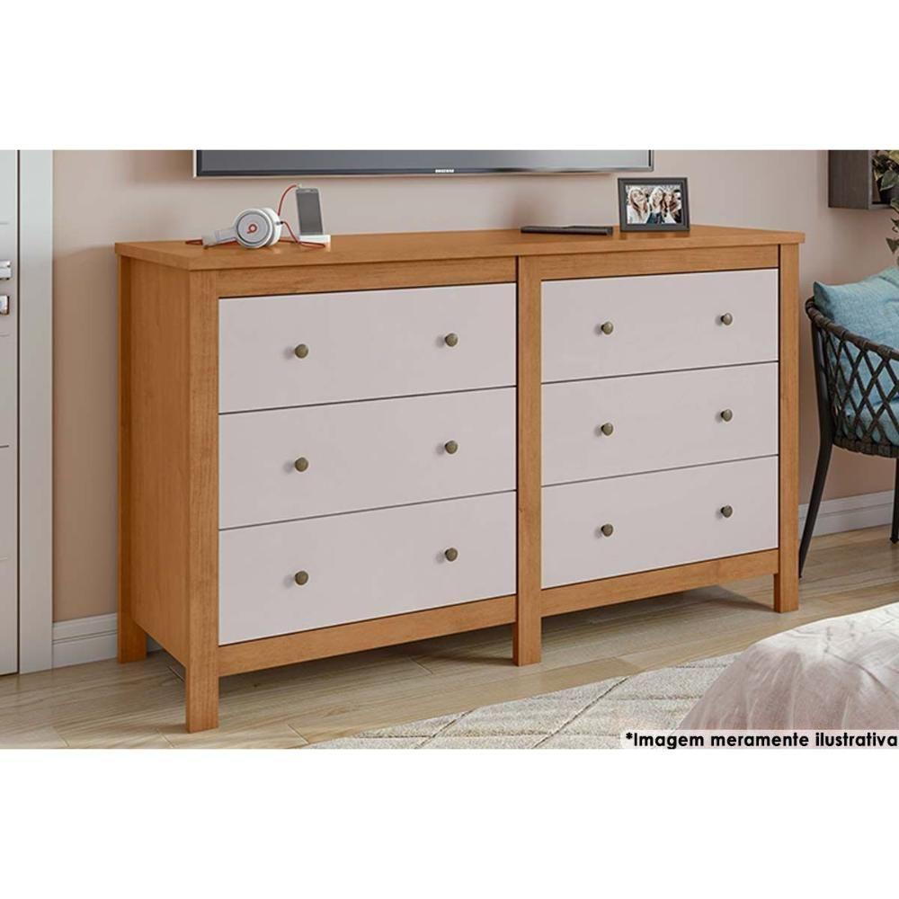 Cômoda de Quarto Horizontal Maggiore c/ 6 Gavetas Amendoa/Off White - Lopas - 1