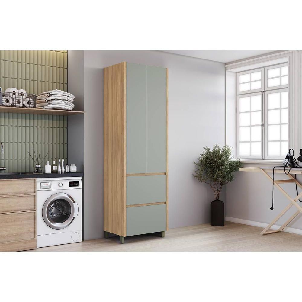 Armário Multiuso Lavanderia Marquesa c/ 2 Portas e 2 Gavetas 70cm Nature/Verde - Nesher - 1